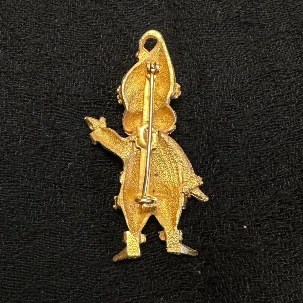 Vintage Rhinestone Santa Claus‎ Brooch Red Enamel Christmas Pin Gold Tone